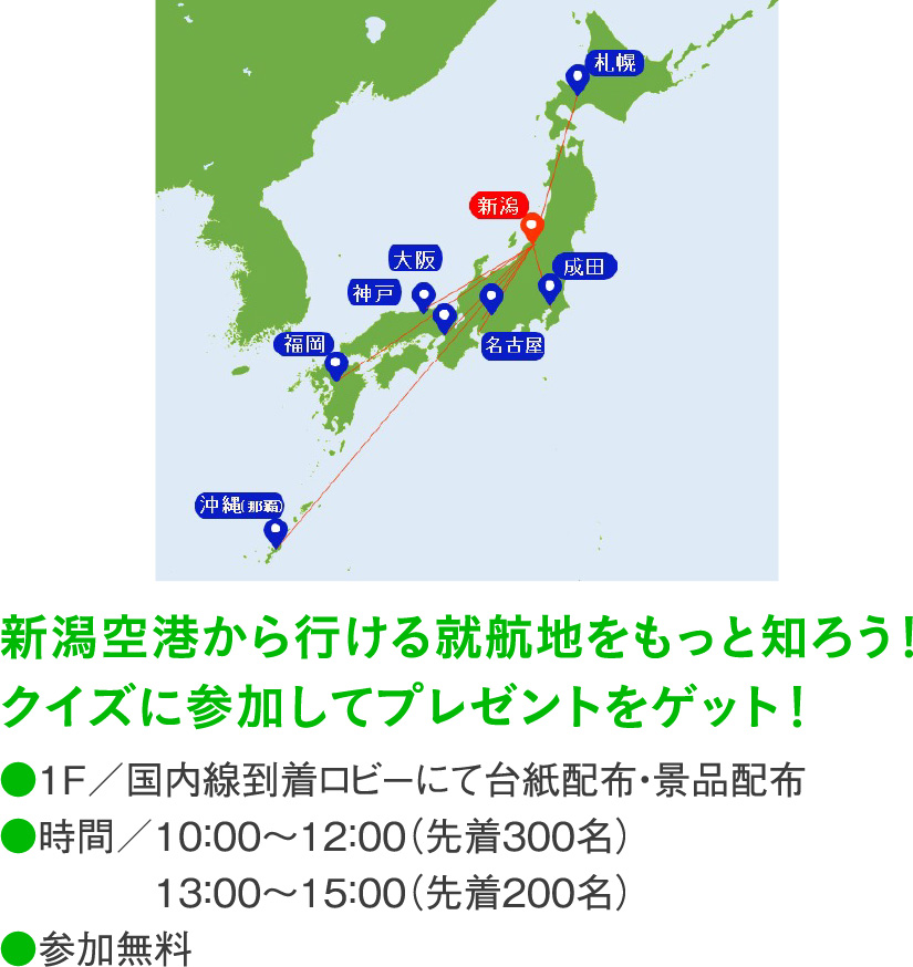 新潟空港から行ける就航地をもっと知ろう！クイズに参加してプレゼントをゲット！